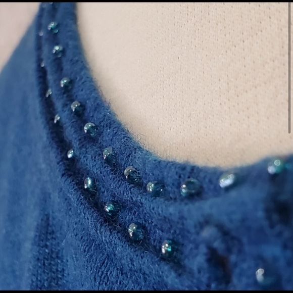 Strand Merino Wool Cardigan Sweater with Beaded Embellishments Medium - Picture 2 of 7